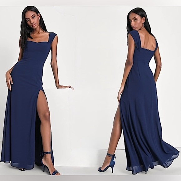 Lulus Magical Magnetism Navy Blue Off-the-Shoulder Maxi Long Gown Dress, Size XS - Picture 1 of 15